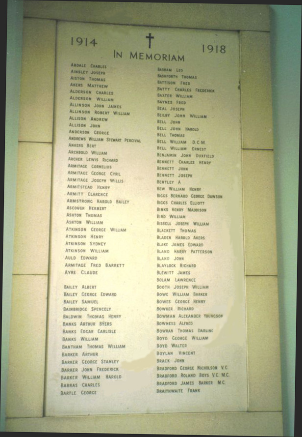 One of the many Memorial Stones in the Bradford Entrance to the Darlington Memorial Hospital