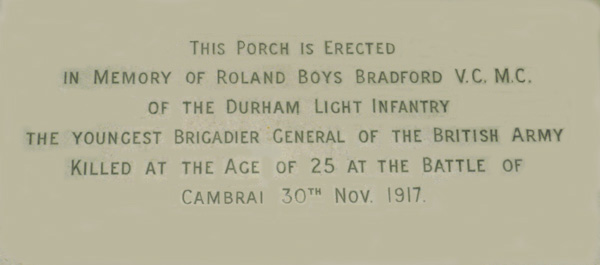 pic of the inscription upon the wall of the porch at The Bradford Entrance of Darlington Memorial Hospital