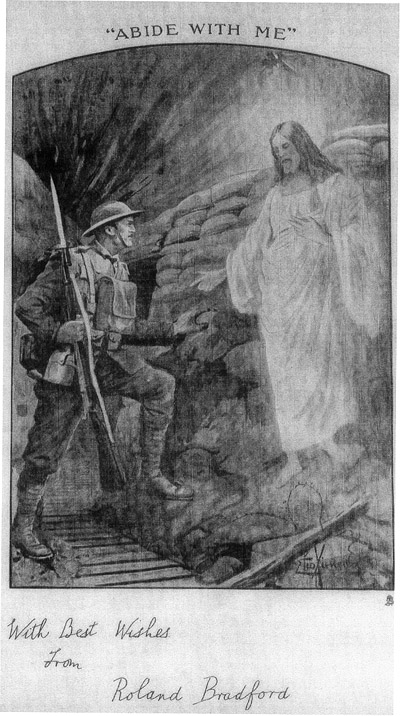 B & W pic of 'Abide with me' with Roland's signature ordered for RBB's Christmas Card to all in his battalion from Raphael Tuck and Sons Limited