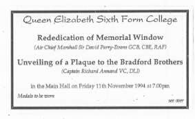 Invitation to Unveiling of Plaque to the Bradford Brothers