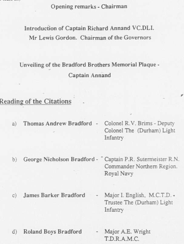 Pic of inside  sheet of Memorial Service leaflet