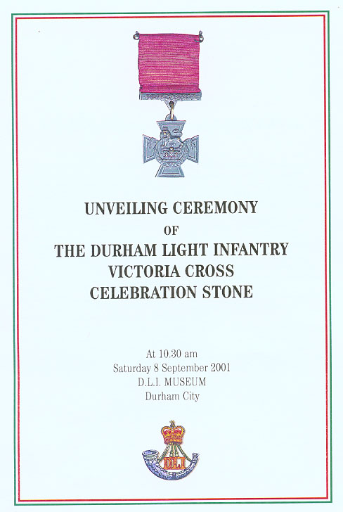 Front Cover of D L I Ceremony held on 8th September 2001