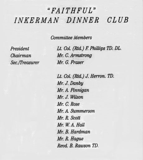 List of Committee Members of the 'Faithful' Inkerman Dinner Club