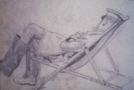 drawing of Roland in deckchair by Captain Richard Mauchlen