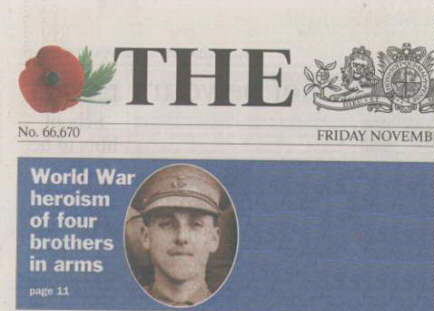 Pic of Roland Bradford: front page The Times Friday Nov 12, 1999