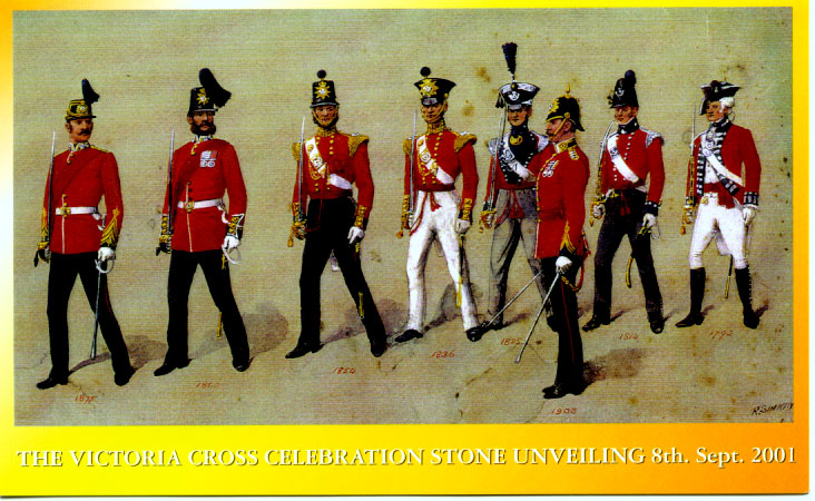 Colour pic of 8 regimental uniforms from 1792 to 1903
